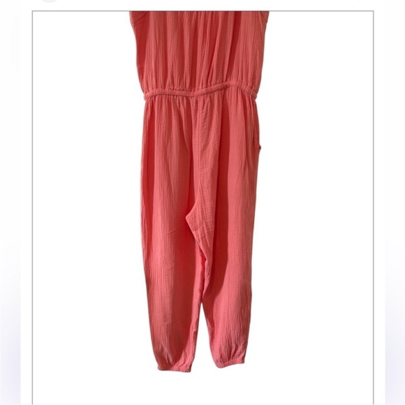 Evereve Gemma Playful Athletic Comfort Gauze  Coral Cotton Jogger Jumpsuit L - Picture 3 of 10